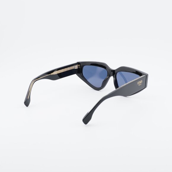 Fendi FE40163U 01V Sunglasses Shiny Black Cat Eye Frame, Blue Lenses